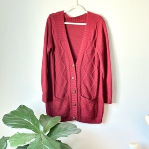 Red Cable Knit Long Cardigan